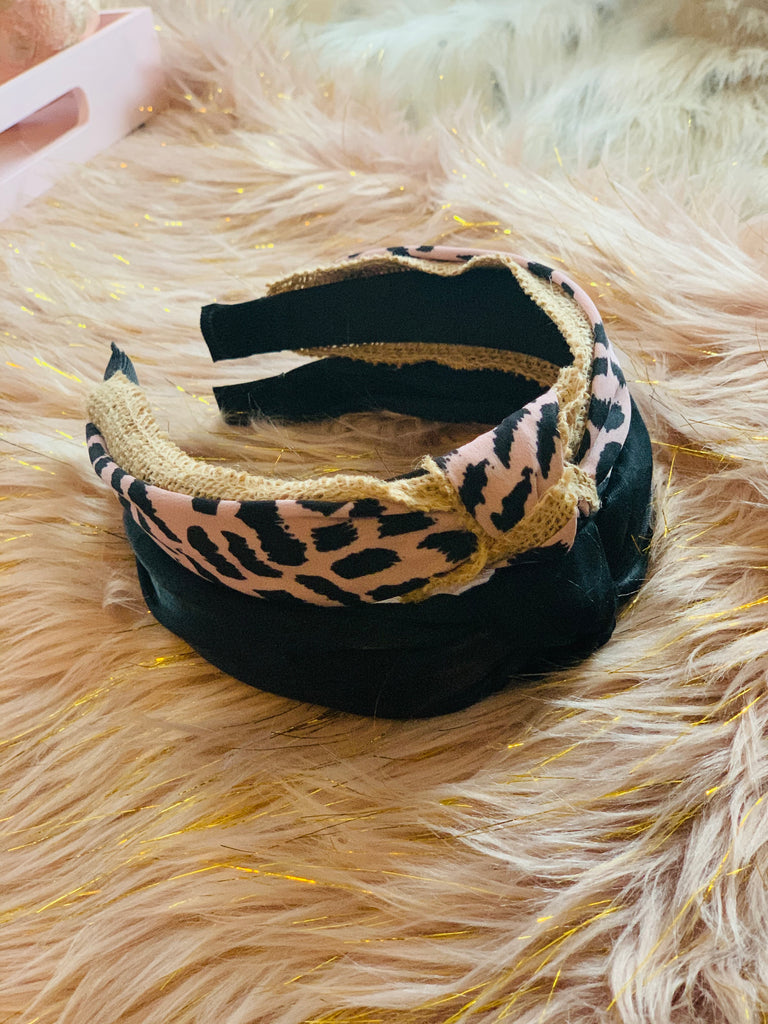 Leopard & Burlap Knotted Headband