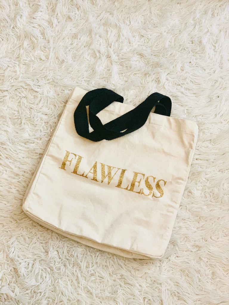 Image of tote bag with words Flawless on front