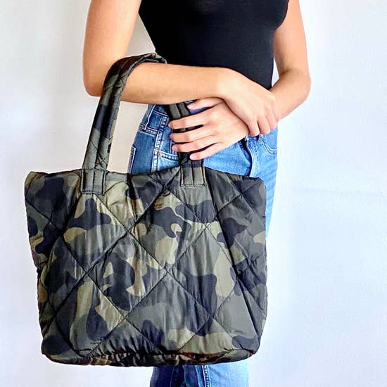 Green Quilted Camo Everyday Tote