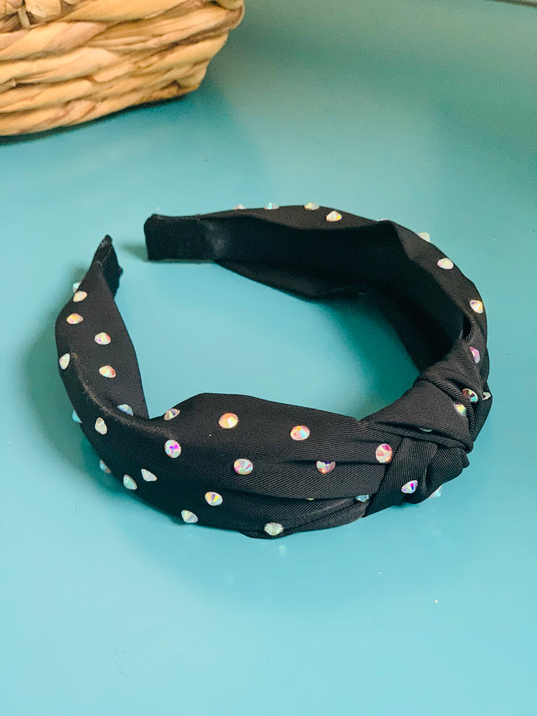 Black Fabric Headband with Iridescent Studs