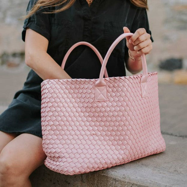 Women's Hand-Woven Vegan Leather Tote Handbag