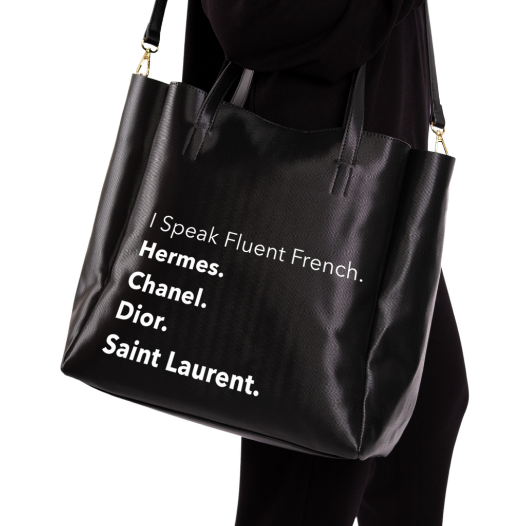 "I Speak Fluent French... Vegan Textured Leather Tote | Black