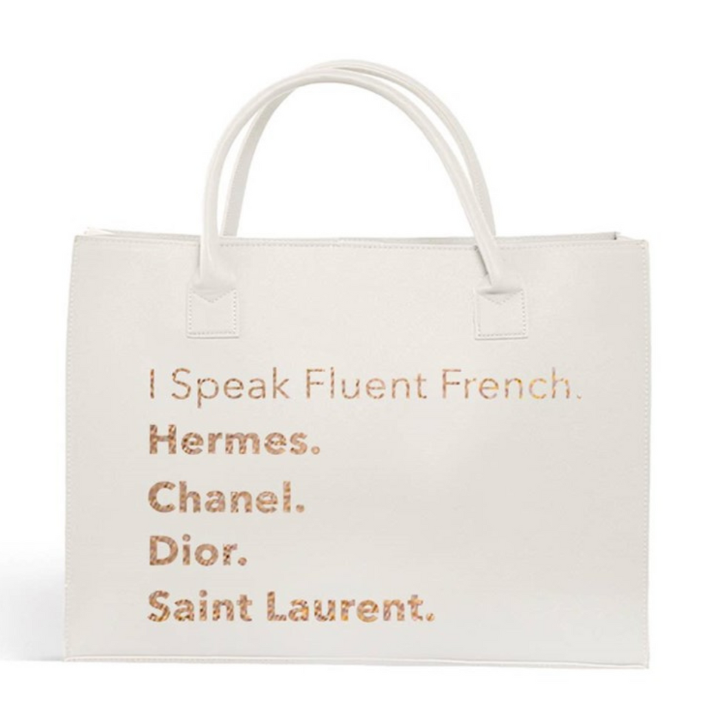 “I  Speak Fluent French..." Vegan Leather Tote | Ivory