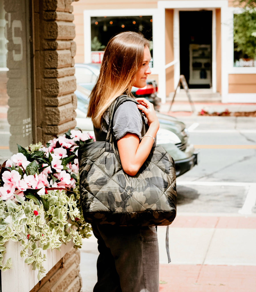 Cienna Quilted Camo Tote