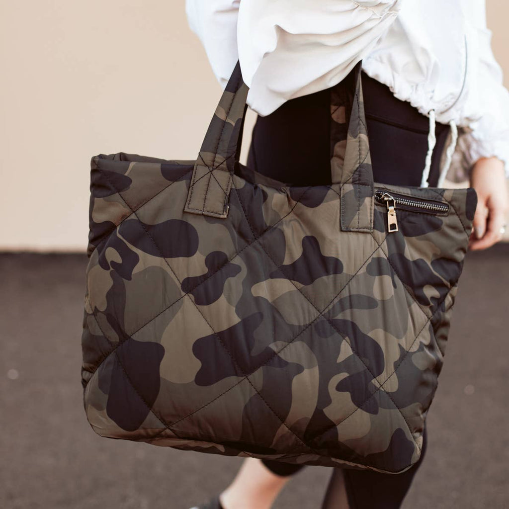 Cienna Quilted Camo Tote