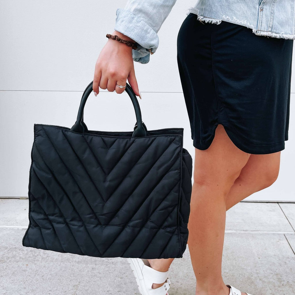 "Taylor" Chevron Quilted Tote