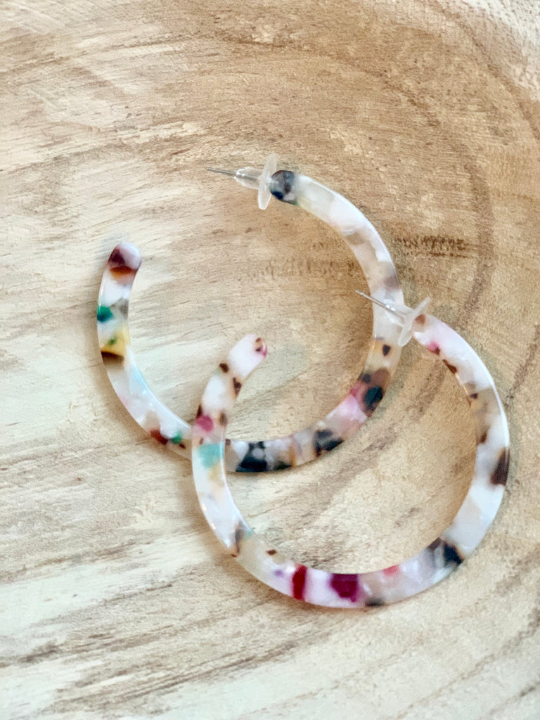 Image of multi/colored resin hoop earrings