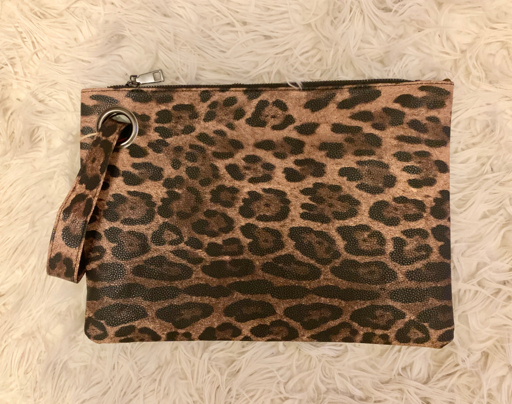 image of brown faux leather clutch