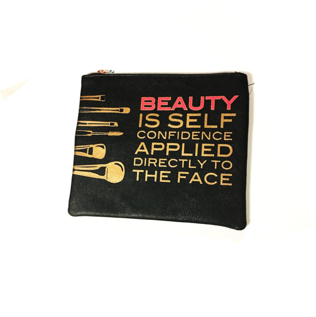 image of self confidence applied directly to the face cosmetic pouch