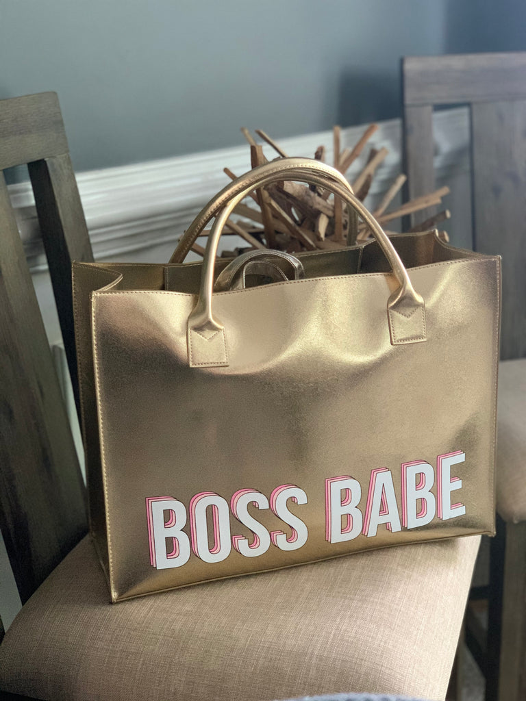 "Boss Babe" Vegan Leather Tote | Gold