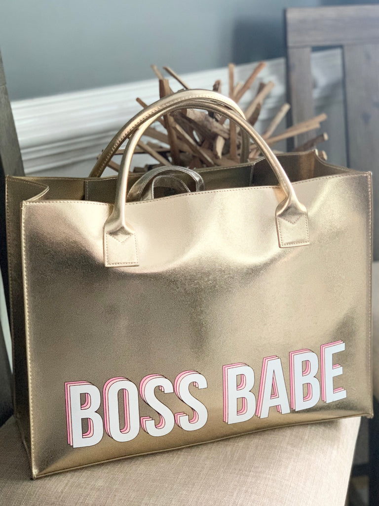 "Boss Babe" Vegan Leather Tote | Gold