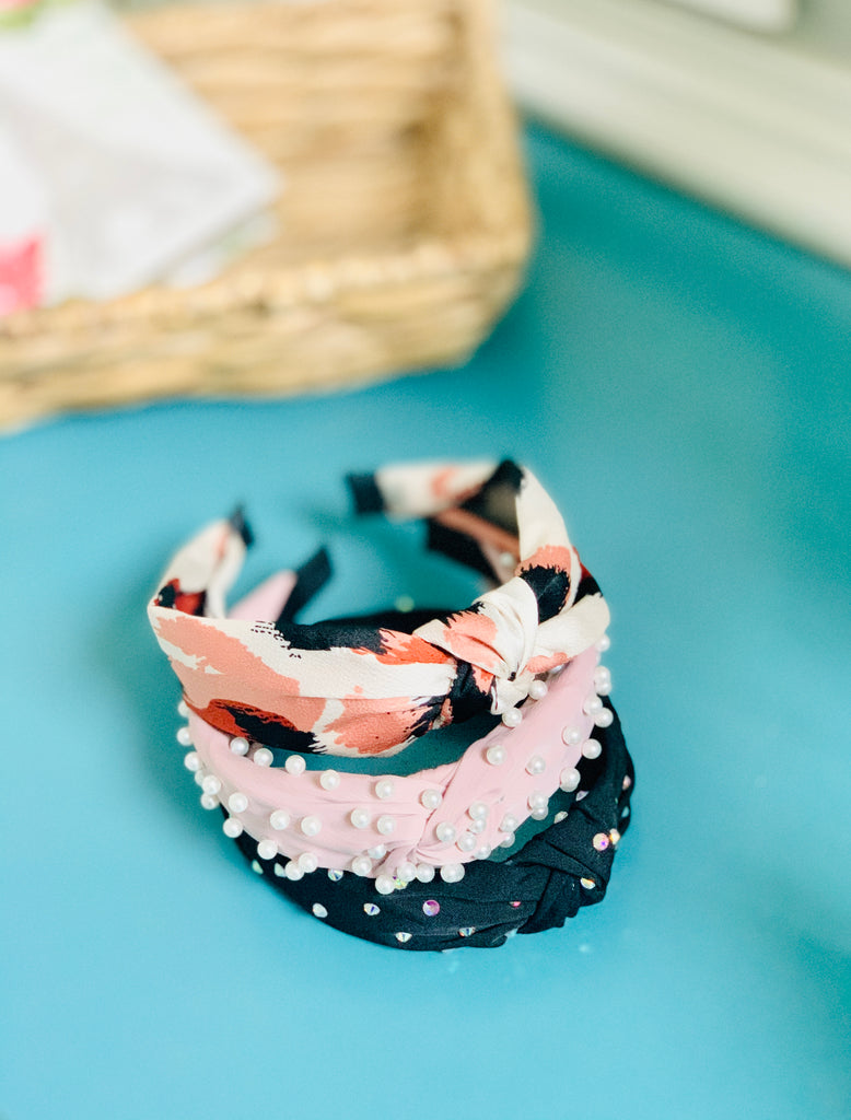 Dusty Mauve Fabric Headband with Pearls