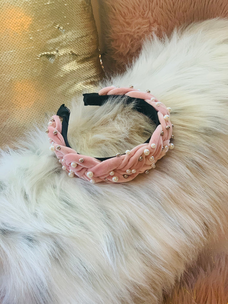 Soft Pink Padded Headband with Pearls