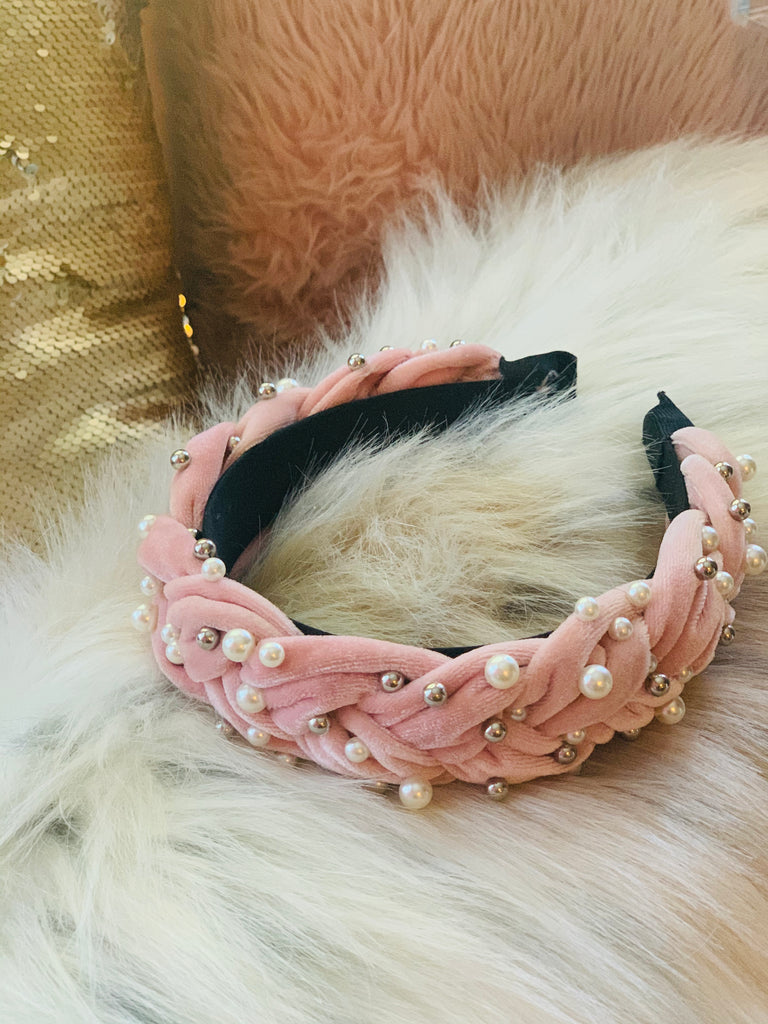 Soft Pink Padded Headband with Pearls