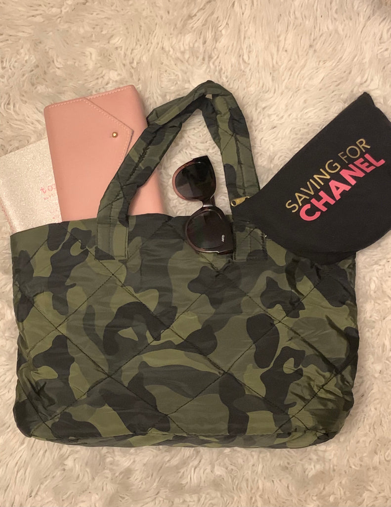 Green Quilted Camo Everyday Tote