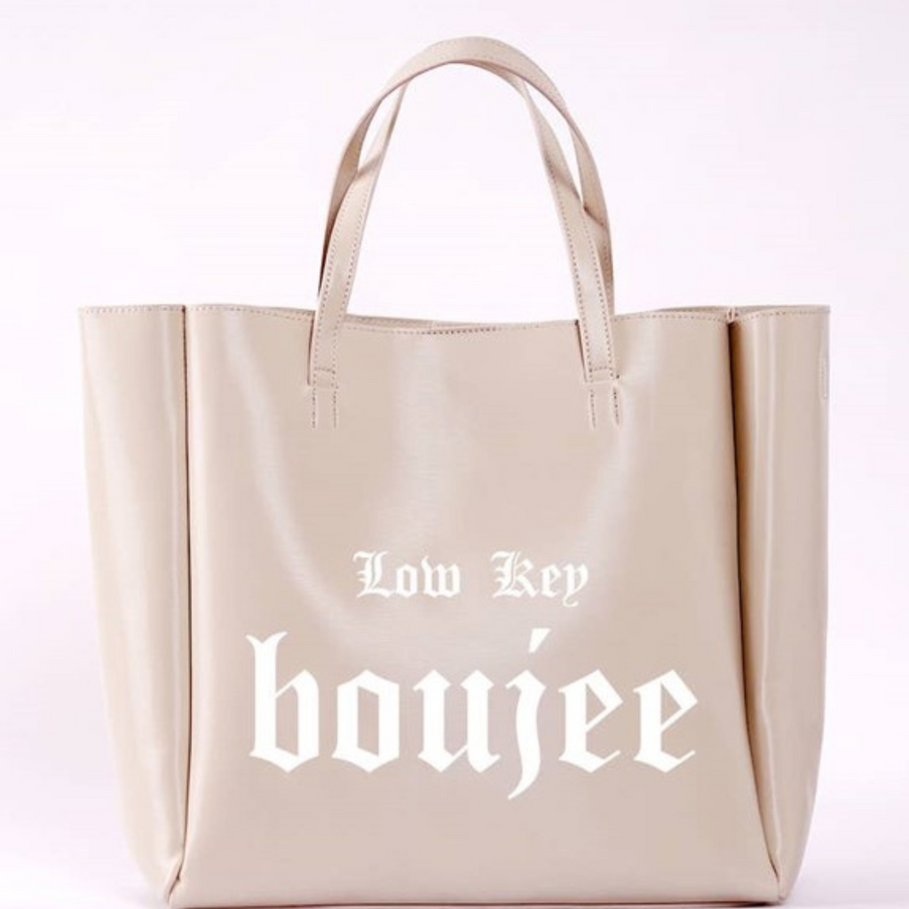 “Low Key Boujee" Textured Vegan Leather Tote | Cream