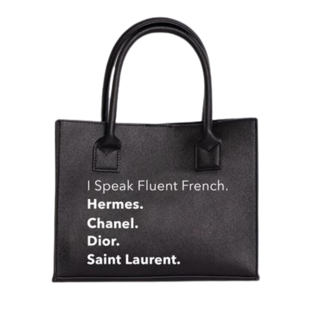 I Speak Fluent French Vegan Textured Leather Tote, Black